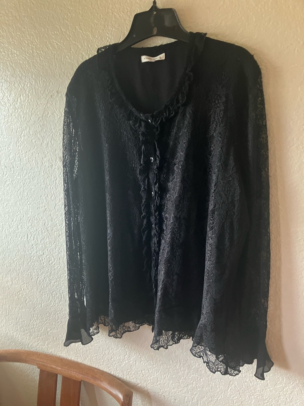 Black Lace Ruffle Button-Front Blouse - Picture 9 of 17